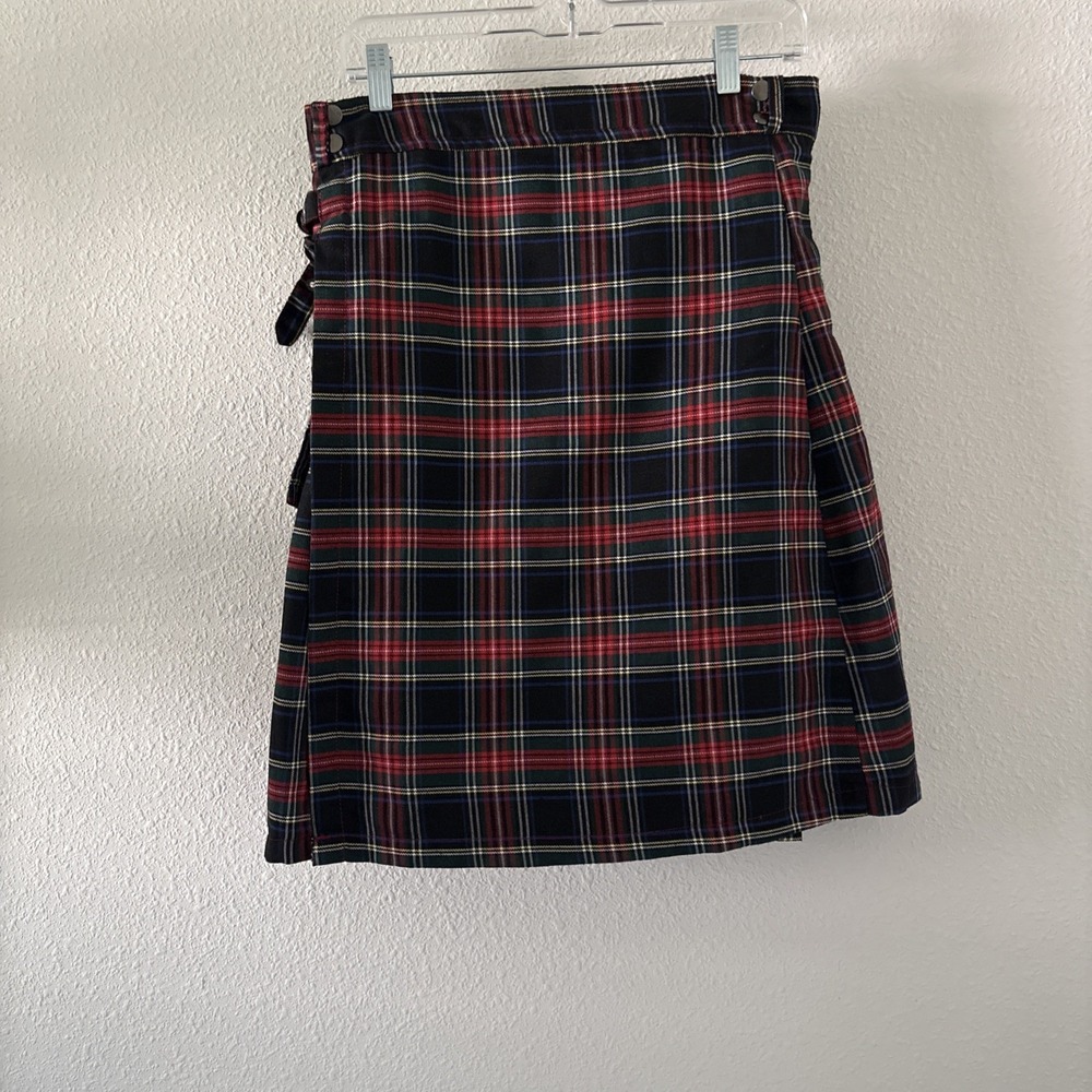 Scarlet Darkness Tartan Plaid Wrap Skirt Goth Renaissance Size Small